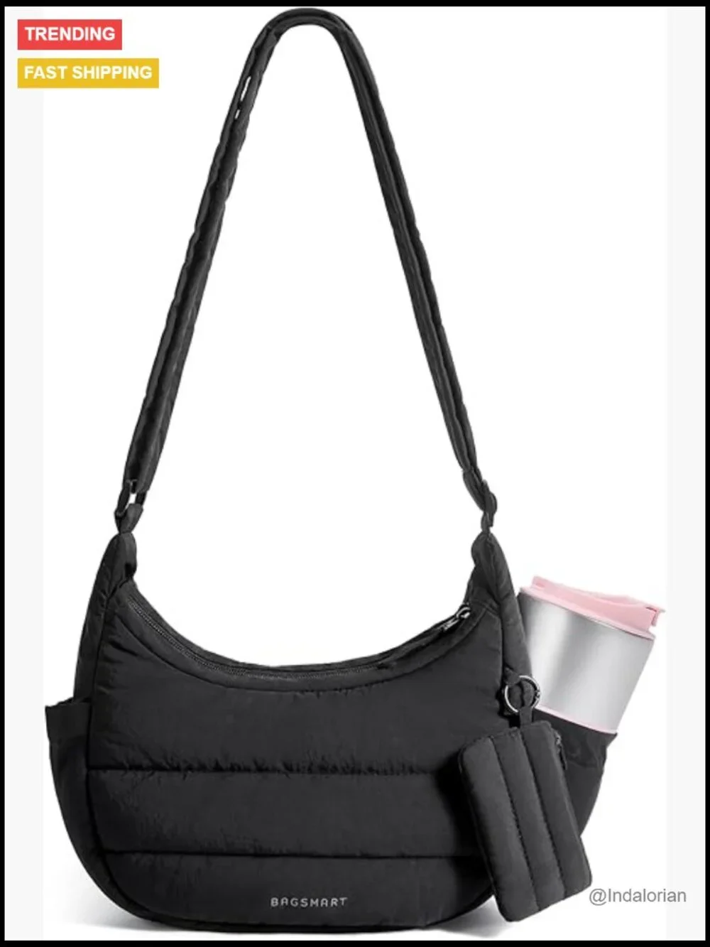 Puffy Quilted Crossbody Hobo Bag with Adjustable Strap and Card Pouch